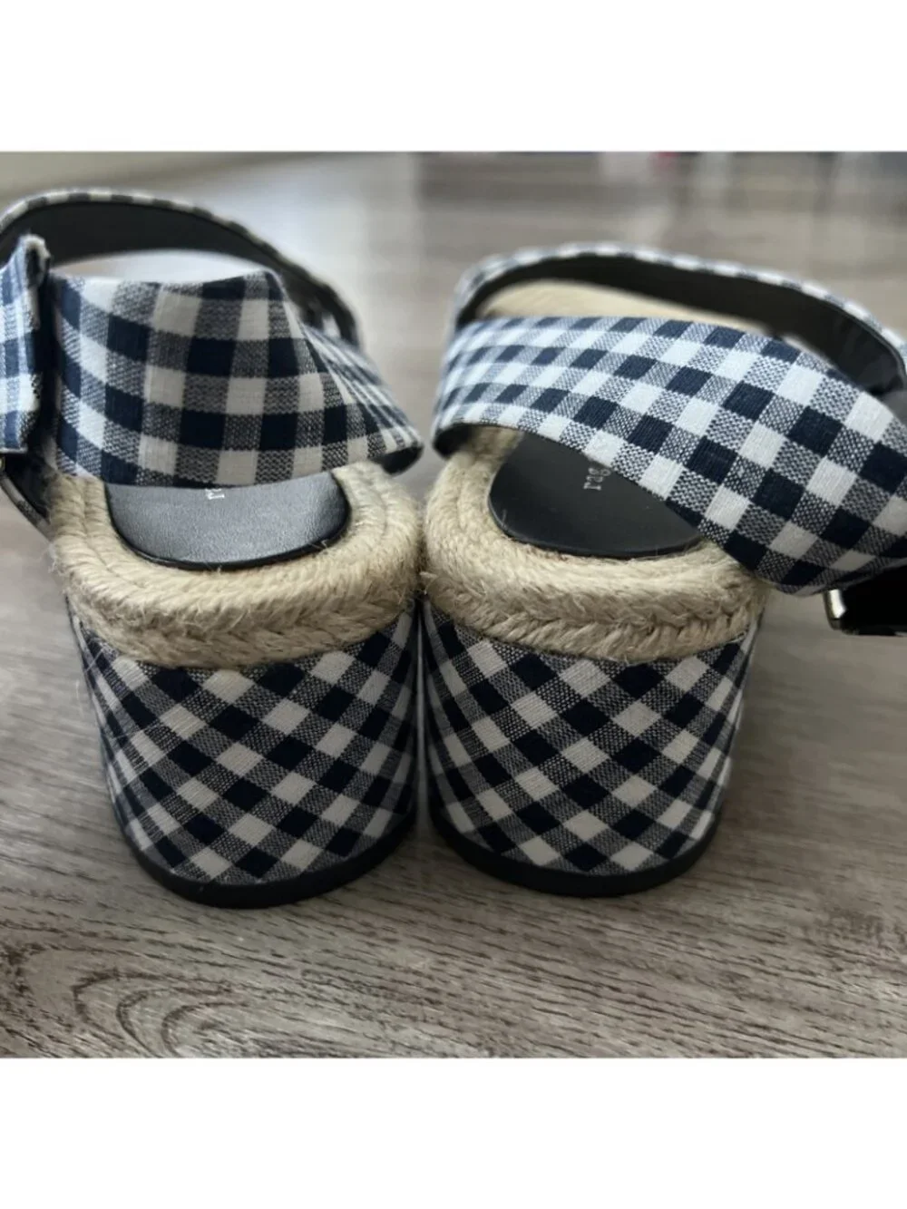 Rag‎ & Bone Megan Gingham Canvas Platform Sandal Navy White Womens 7 EU 37 New